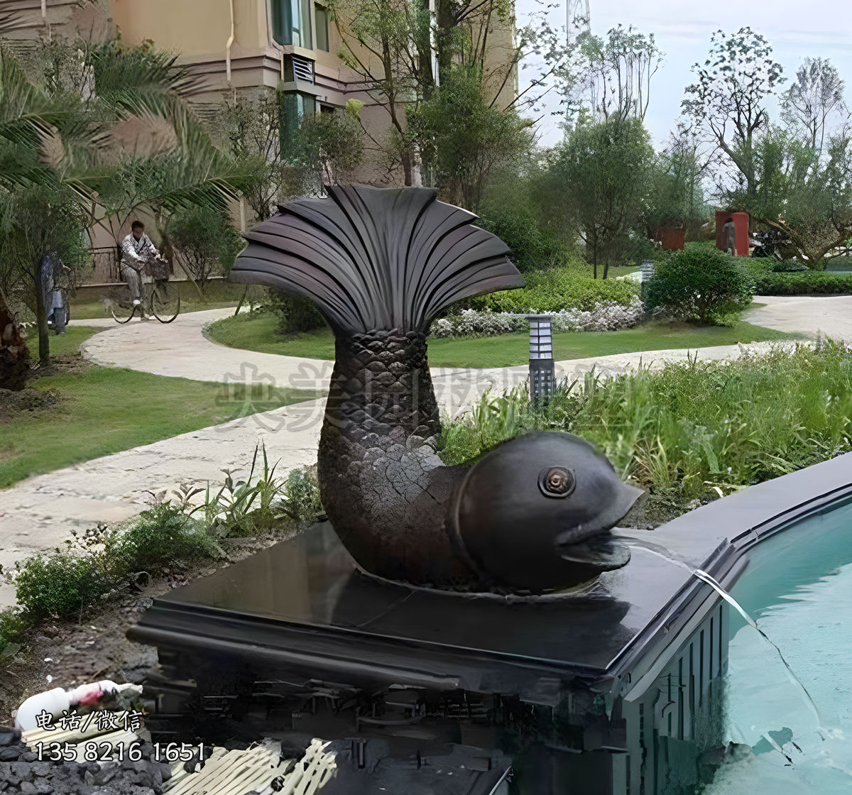 鑄銅噴水魚(yú)雕塑擺件