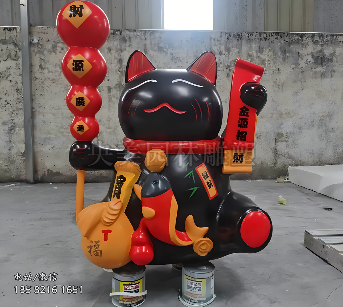 黑色財源廣進招財貓雕塑 黑色財源廣進招財貓雕塑