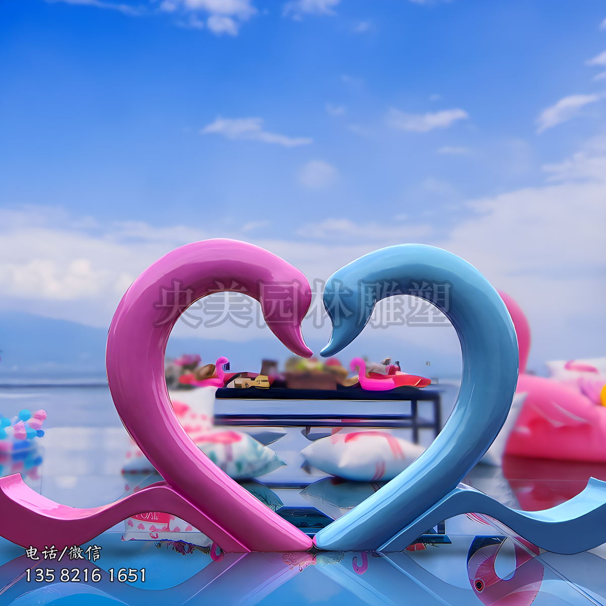 抽象愛心天鵝玻璃鋼雕塑