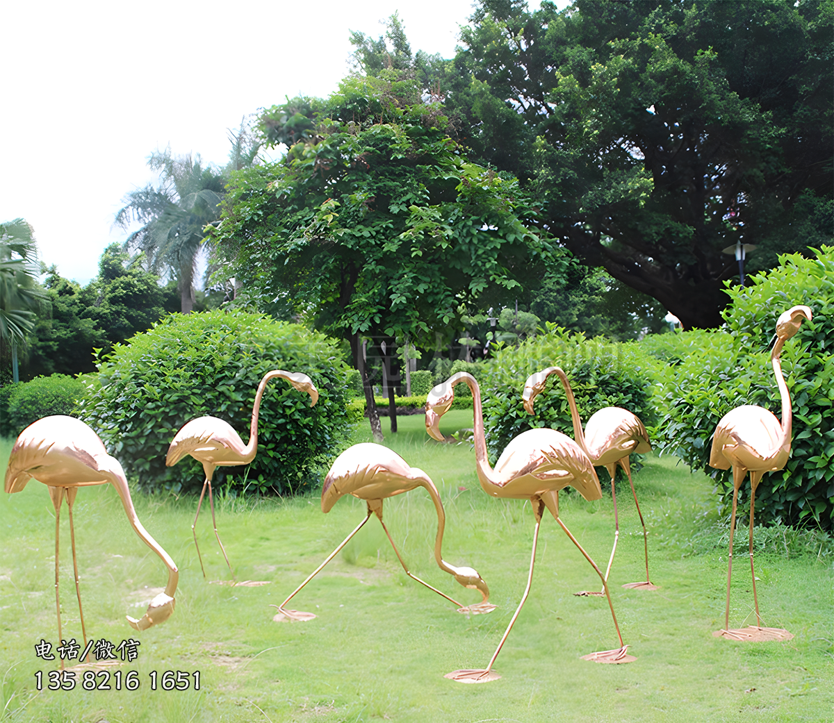 金黃色不銹鋼火烈鳥雕塑