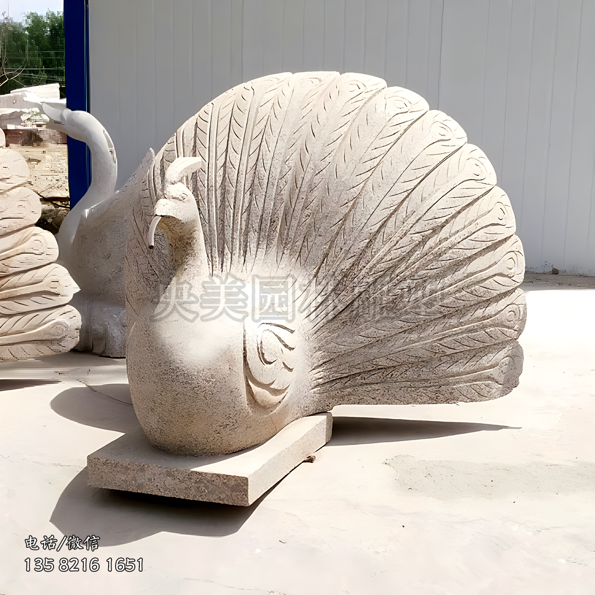 石雕孔雀噴水動物雕塑