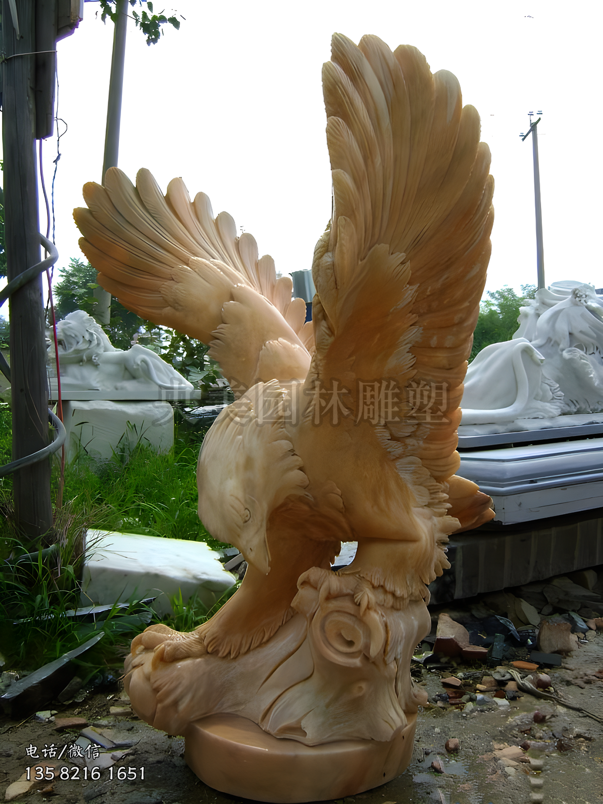 晚霞紅大理石石雕老鷹雕塑