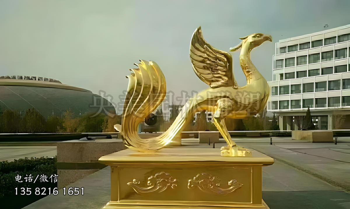 漆金神獸朱雀雕塑