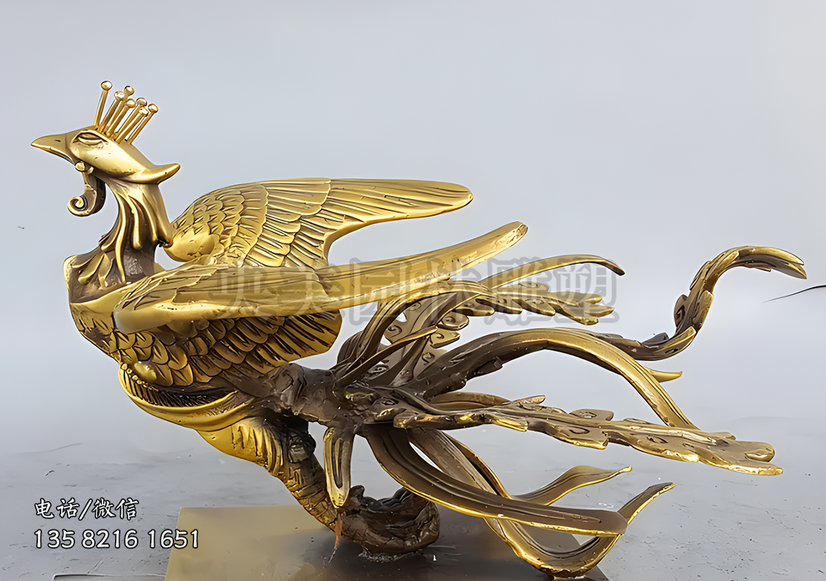 黃銅鑄造鳳凰雕塑擺件