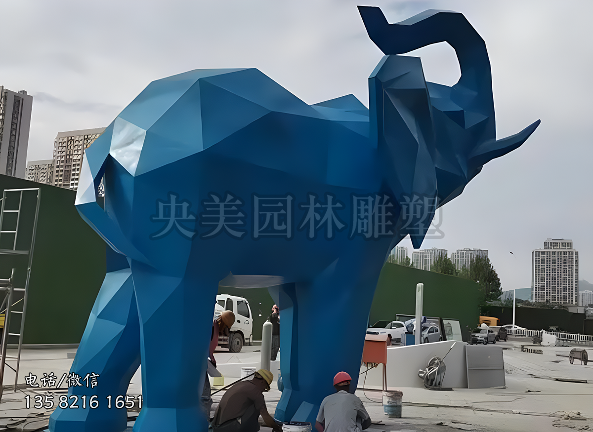 幾何塊面大象不銹鋼雕塑