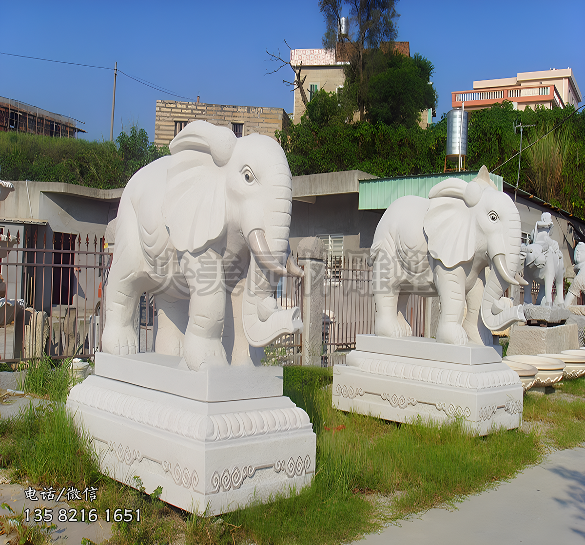 看門納福吉祥大象石雕