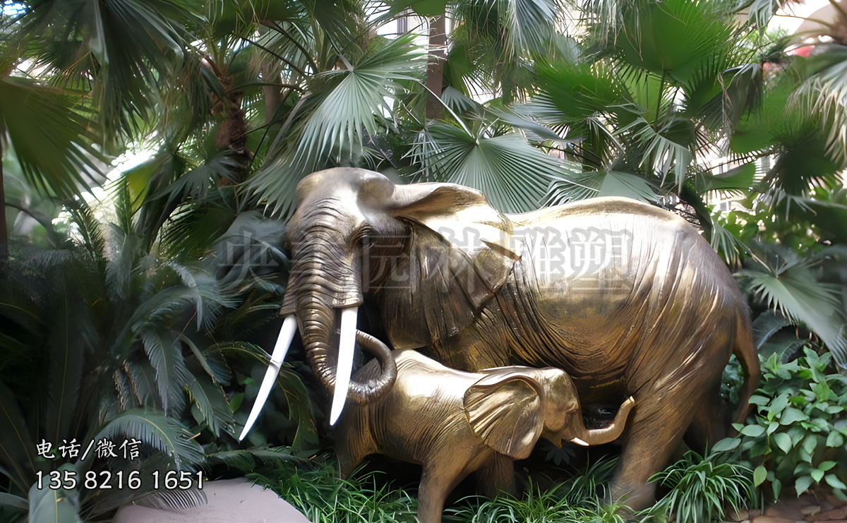 黃銅鑄造母子象雕塑