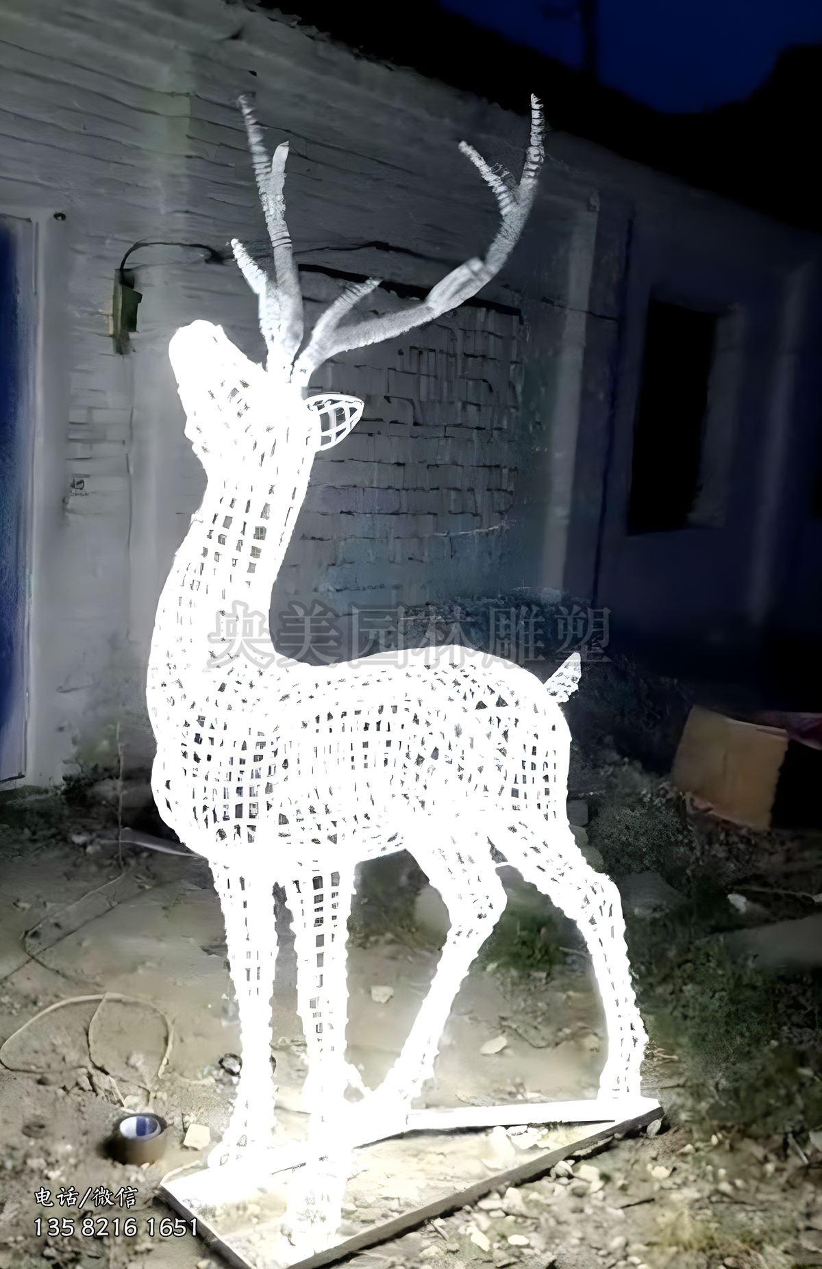 透光網(wǎng)格編織梅花鹿雕塑擺件