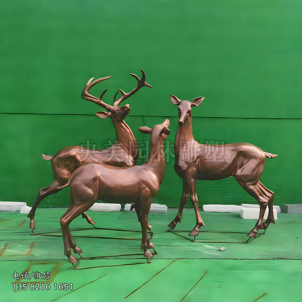 紫銅色玻璃鋼仿銅梅花鹿雕塑