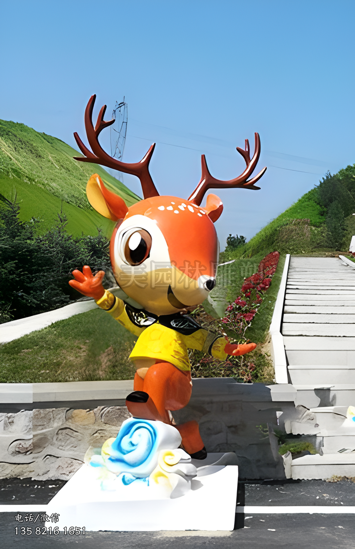 民族風(fēng)卡通梅花鹿ip雕塑