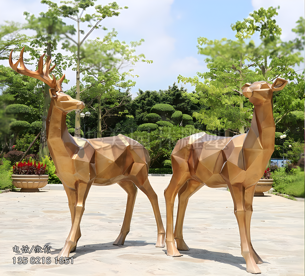 玻璃鋼仿銅塊面梅花鹿雕塑