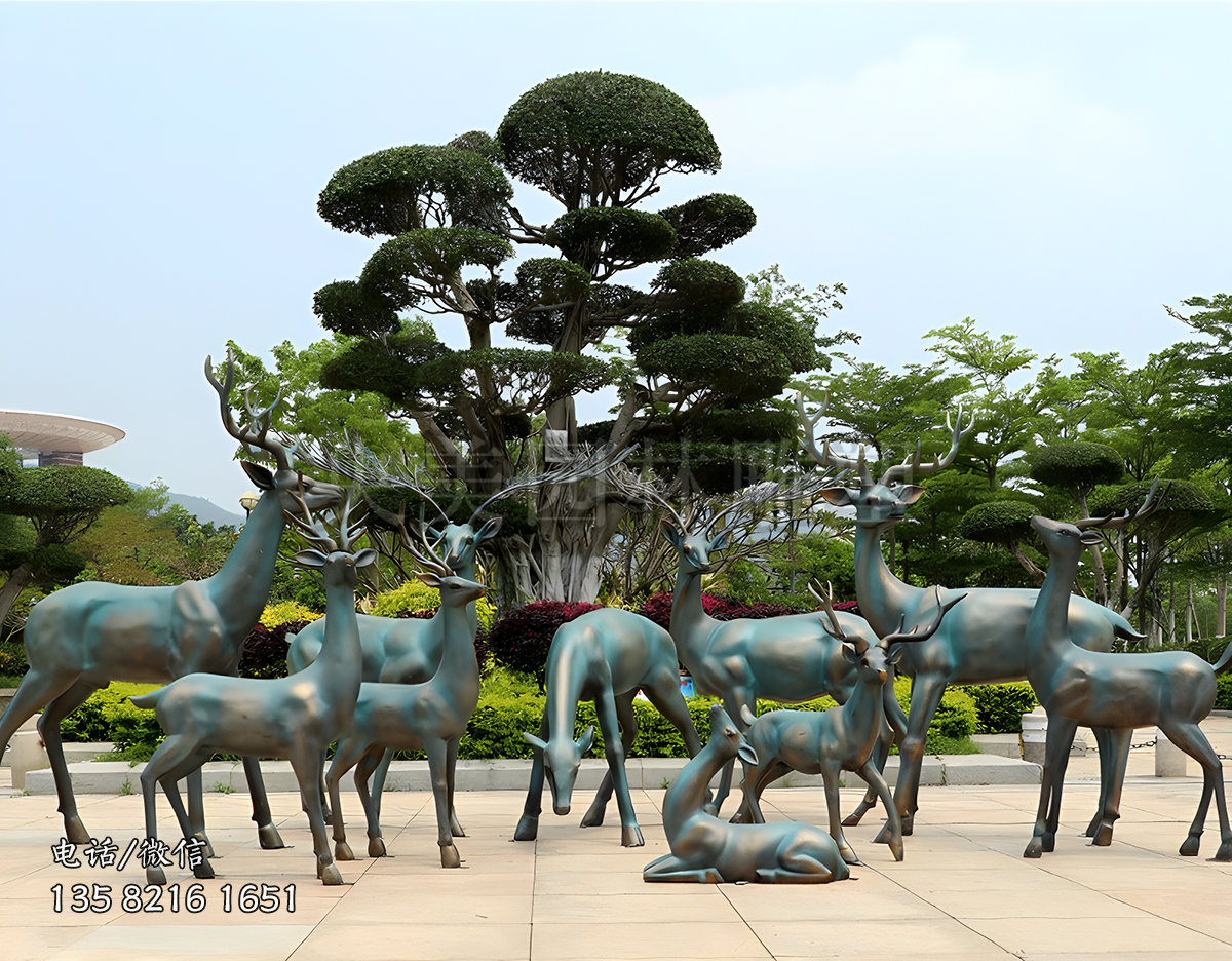 青銅色梅花鹿雕塑擺件