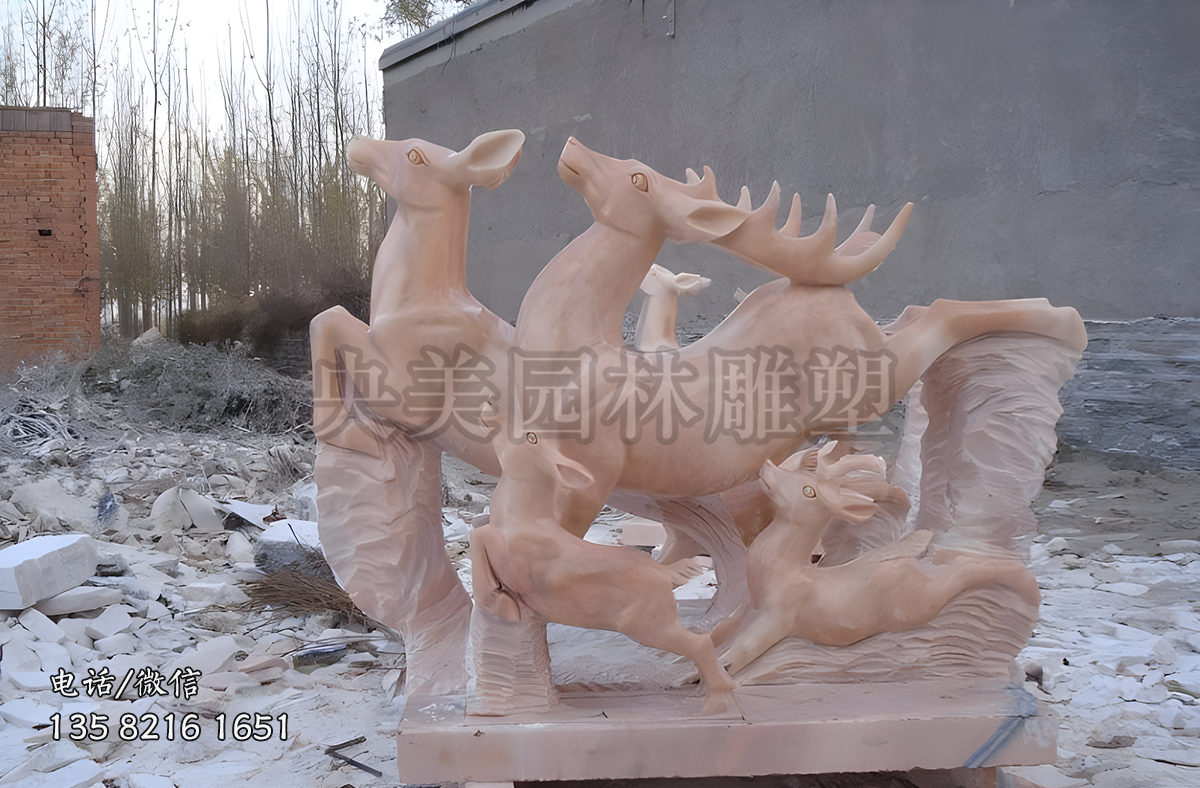 晚霞紅奔鹿鹿群景觀石雕