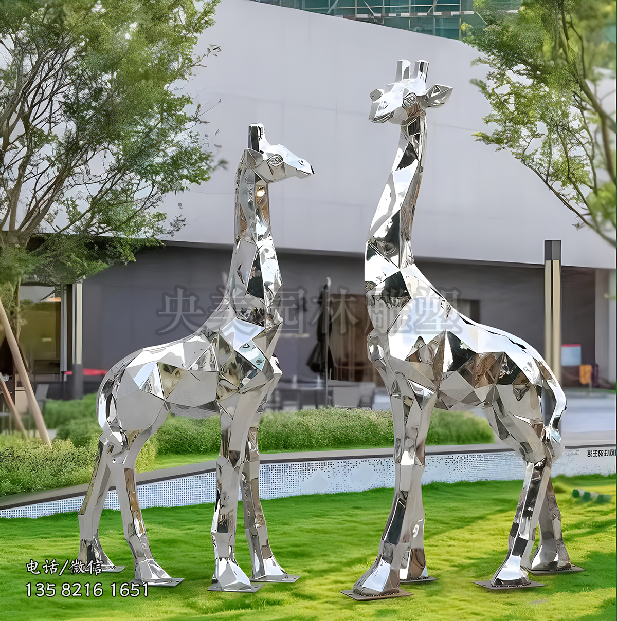 鏡面不銹鋼切面長頸鹿雕塑
