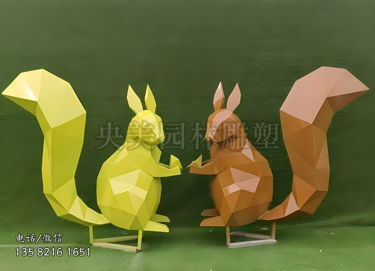 幾何塊面不銹鋼松鼠雕塑