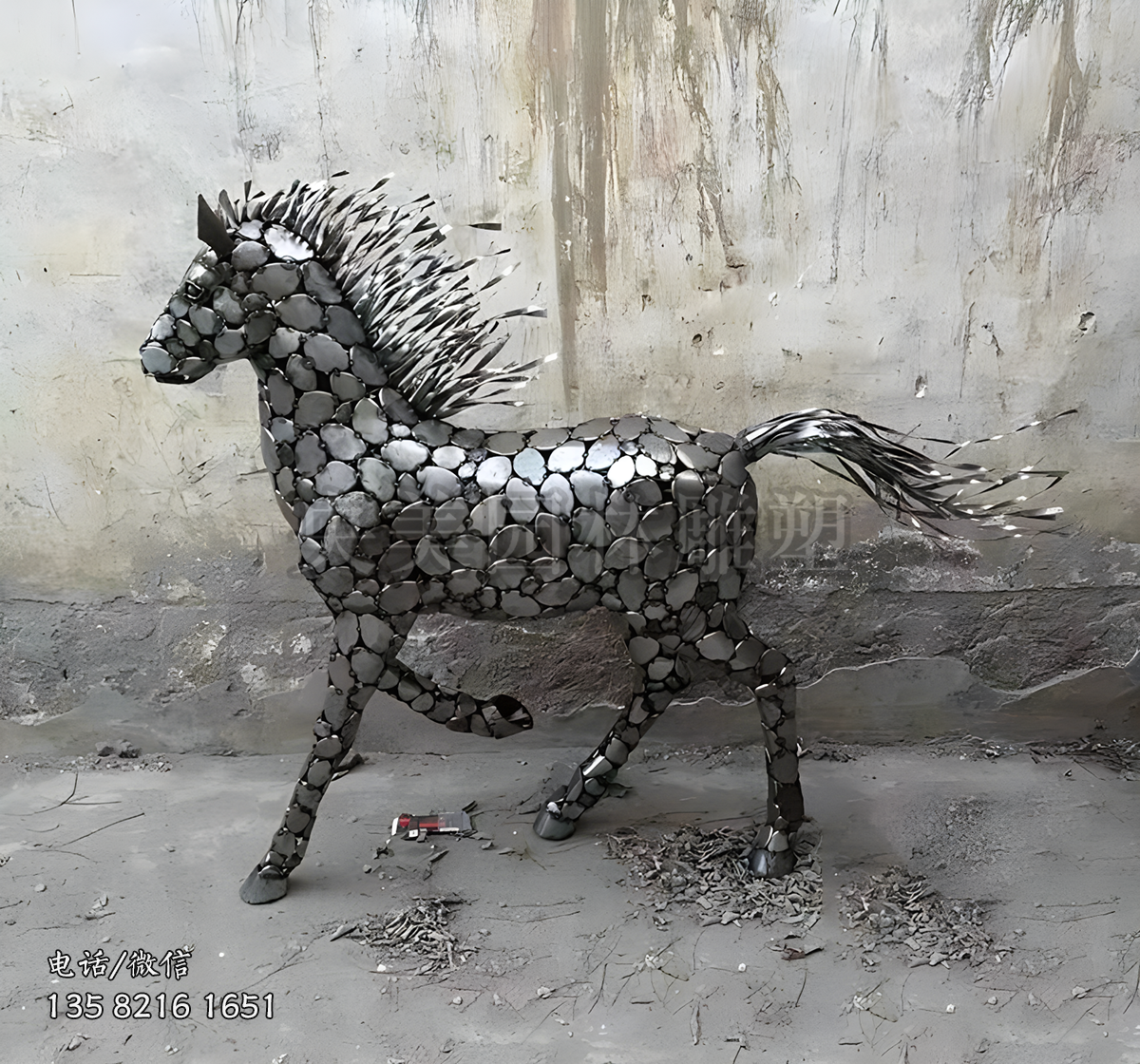 鏤空拼接不銹鋼網(wǎng)格馬雕塑