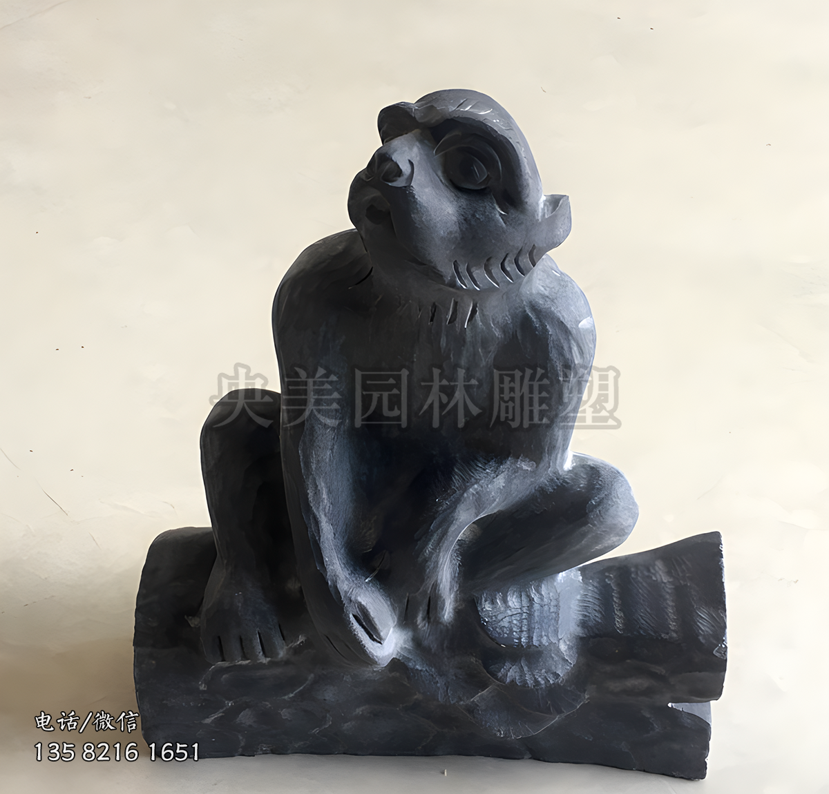 青石雕刻猴子石雕擺件