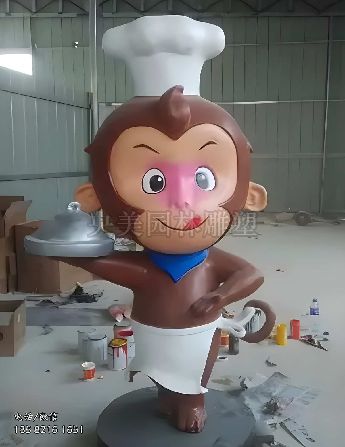 猴子廚師卡通動(dòng)物雕塑