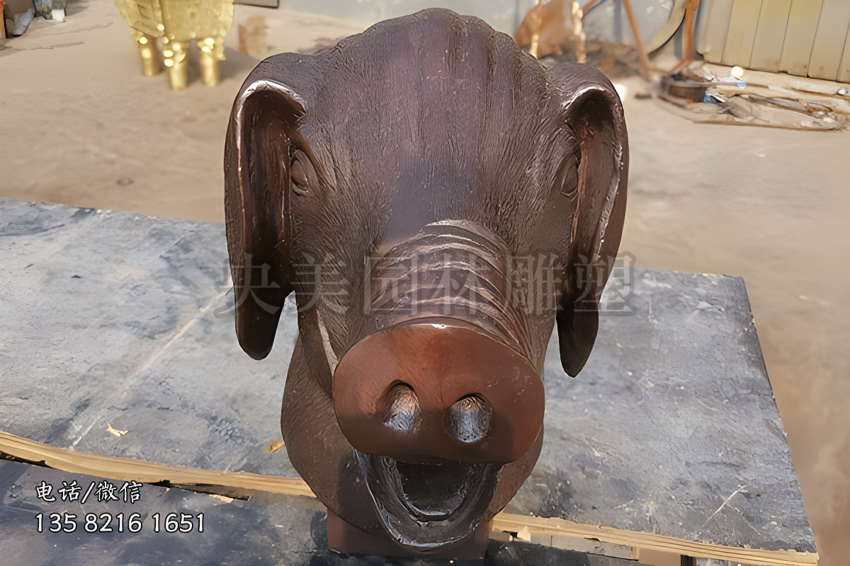 十二生肖獸首銅雕之亥豬雕塑擺件