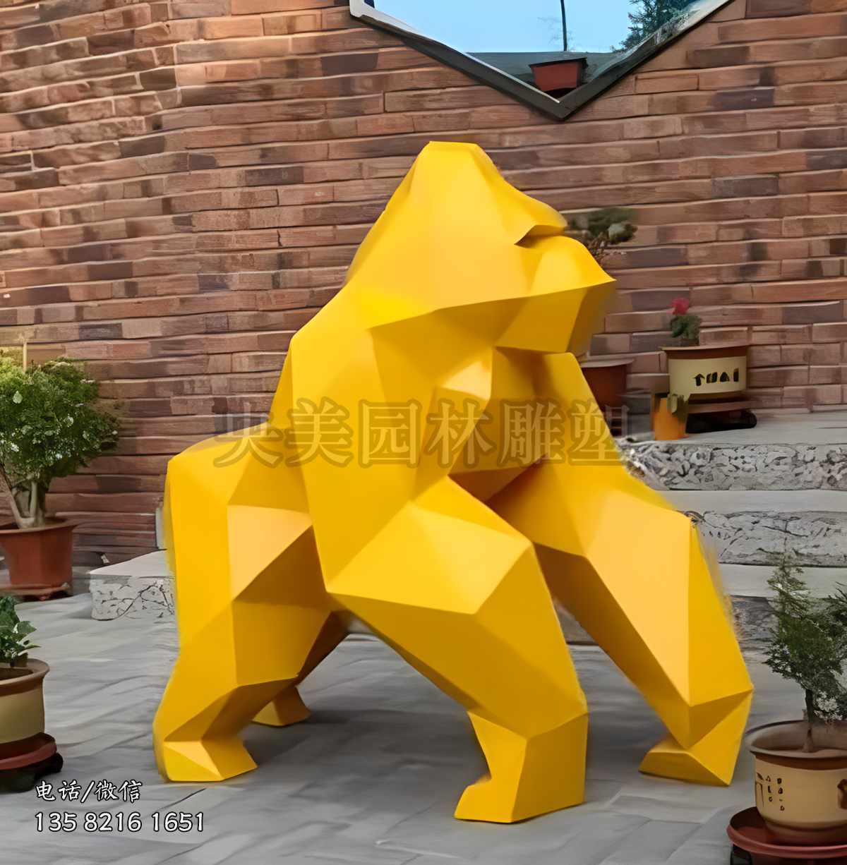 切面不銹鋼噴漆猩猩雕塑