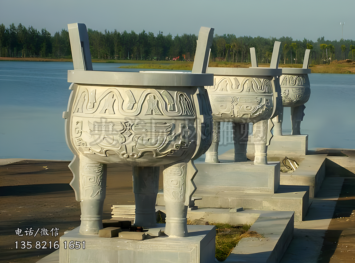 石雕圓鼎景觀擺件