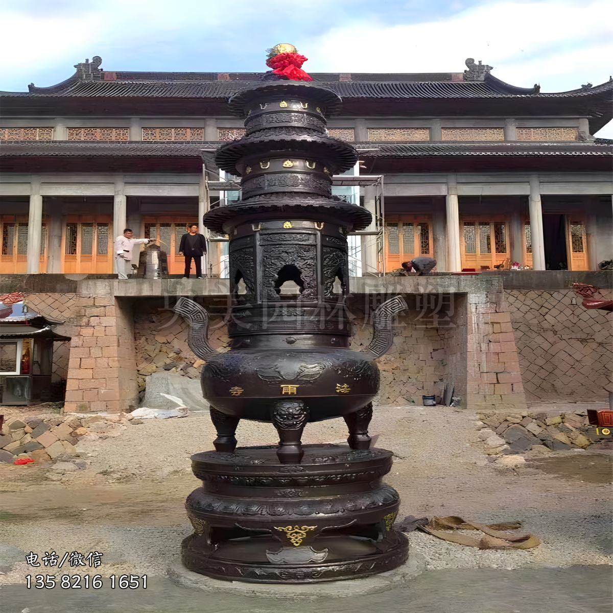 寺廟銅鑄香爐雕塑