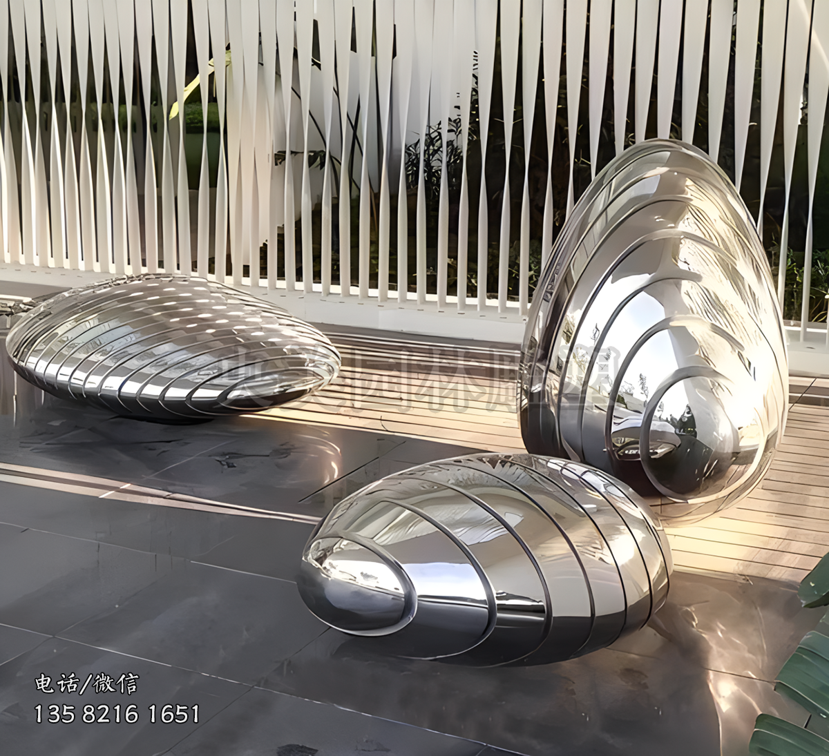 不銹鋼截面鵝卵石雕塑擺件