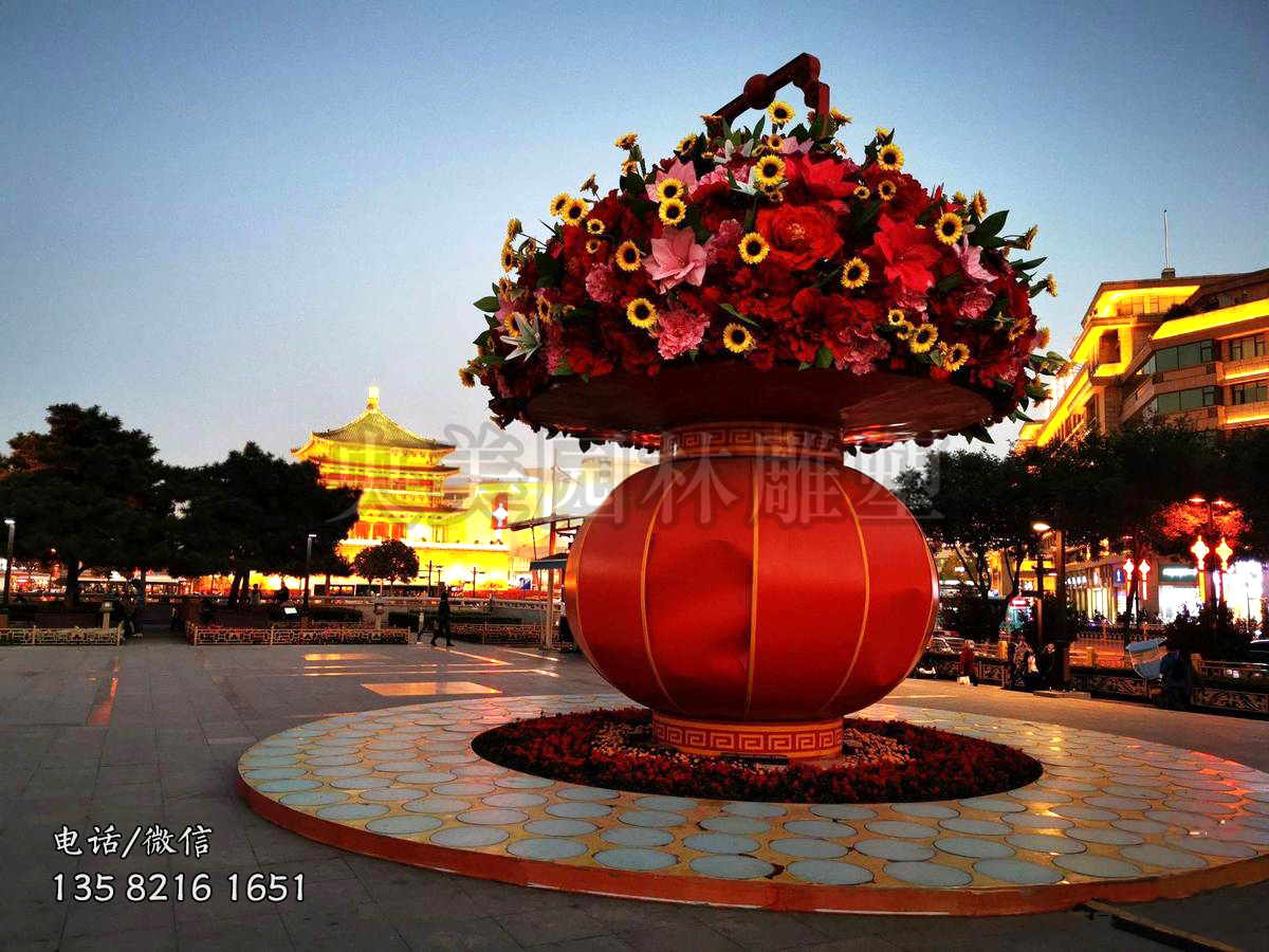 燈籠造型玻璃鋼花籃雕塑