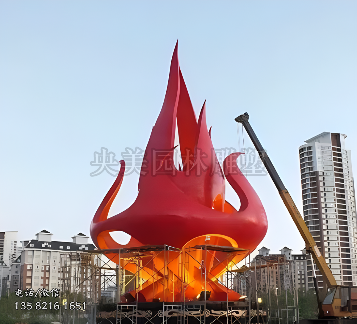 大型不銹鋼鳳凰造型的火苗（浴火鳳凰）景觀雕塑