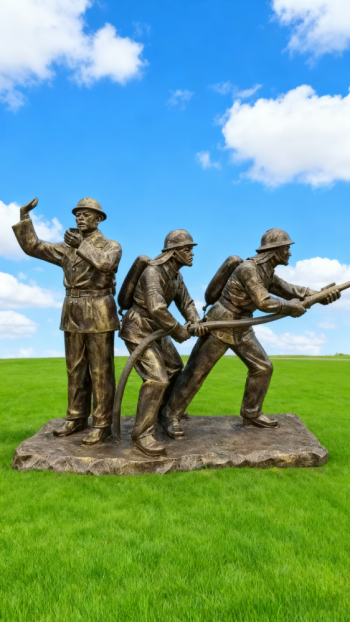 玻璃鋼仿銅消防員雕塑 (3)