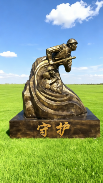 玻璃鋼仿銅消防員雕塑 (4)