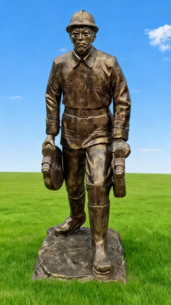 玻璃鋼仿銅消防員雕塑 (10)