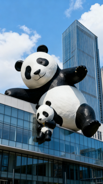 玻璃鋼仿真母子熊貓雕塑 (1)