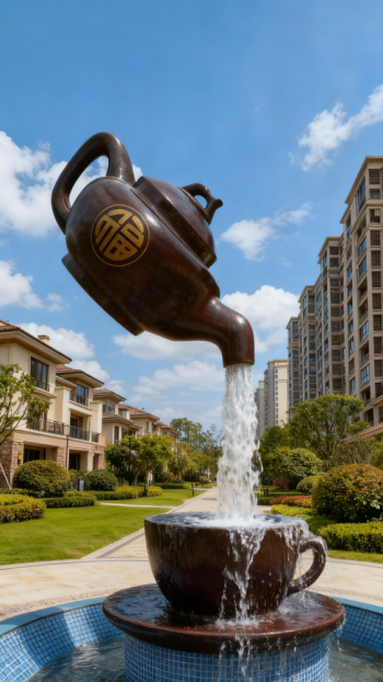 玻璃鋼懸空流水天壺茶壺景觀雕塑 (16)