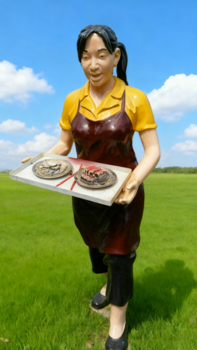 飯店端盤(pán)子的玻璃鋼服務(wù)員雕塑