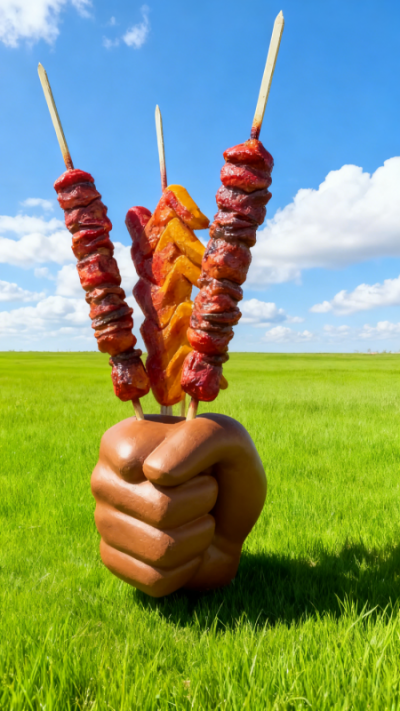 手拿烤串玻璃鋼雕塑