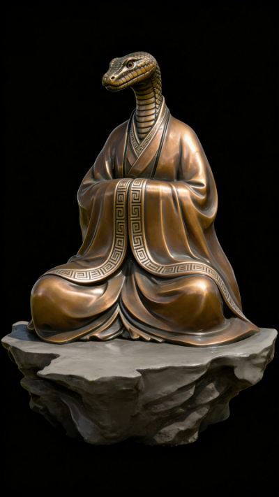 獸首人身鑄銅生肖巳蛇雕塑