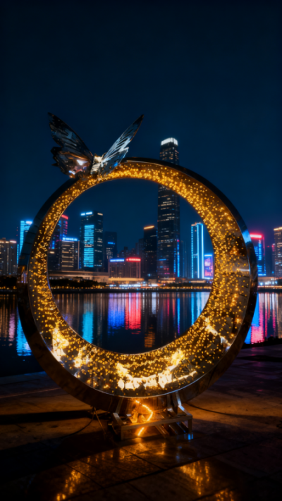 鏤空不銹鋼發(fā)光圓環(huán)雕塑