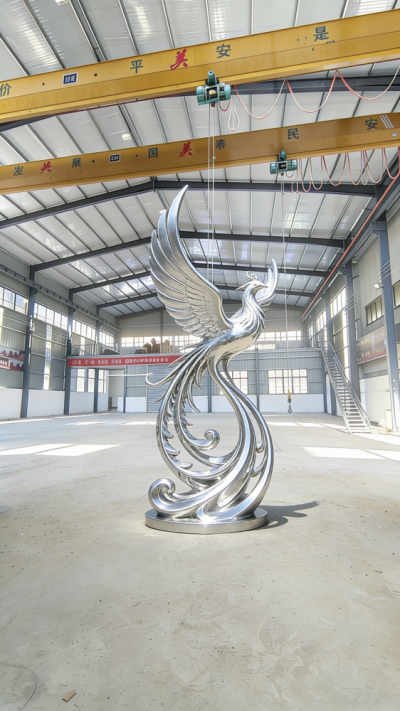 抽象不銹鋼鳳凰雕塑 (8)
