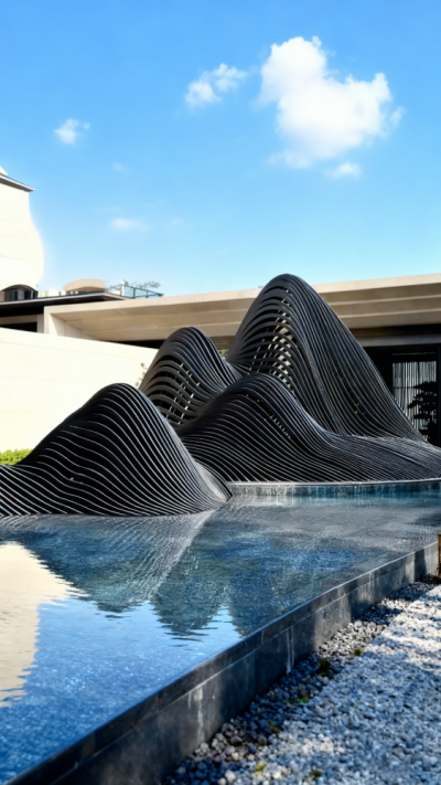 小區(qū)別墅不銹鋼網(wǎng)格編織假山雕塑