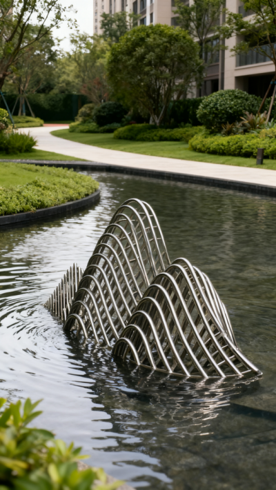 園林水景不銹鋼編織假山雕塑