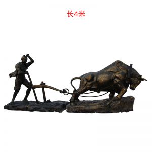 仿銅玻璃鋼農耕牛拉犁人物